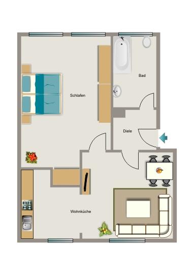 Etagenwohnung Herne Wanne - 2.5 Zimmer, 45 m&sup2;, 399&euro; | Angebot:25956804