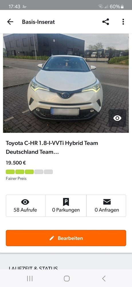 Toyota CHR 81.367 km 19.000 € Herten 45699