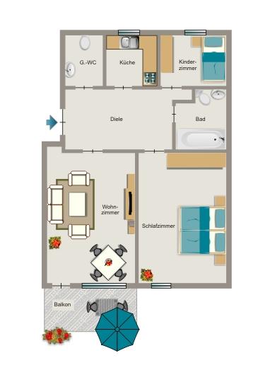 Bei VIVAWEST die Sonnenstrahlen auf dem eigenen Balkon genießen. zimmer