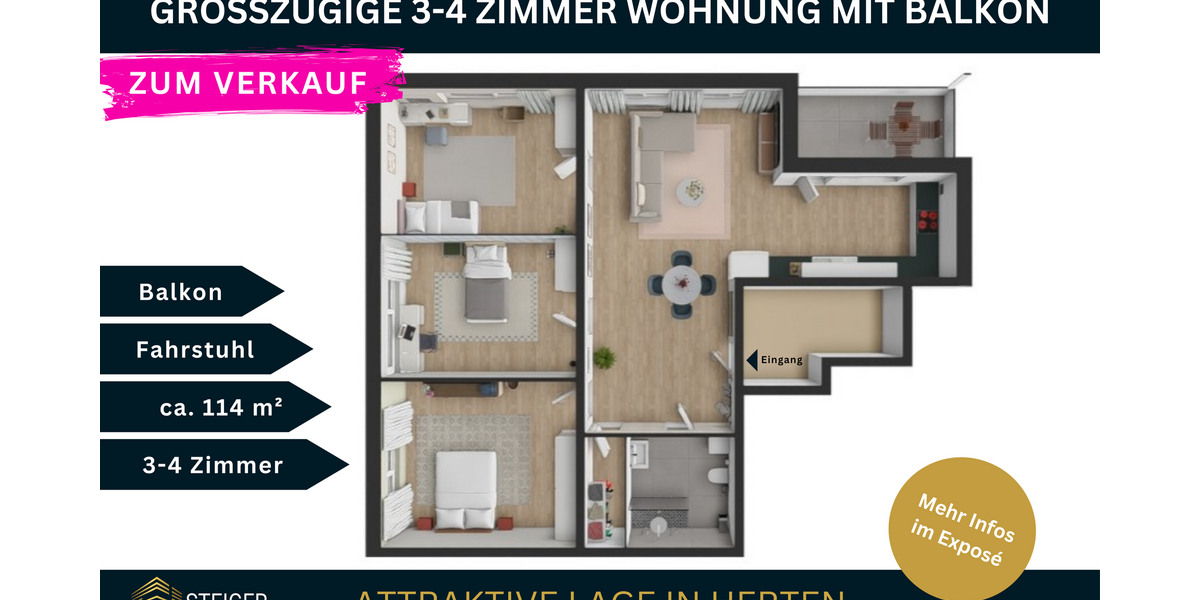 Etagenwohnung Herten - 4 Zimmer, 114 m&sup2;, 159.000&euro; | Angebot:25771767