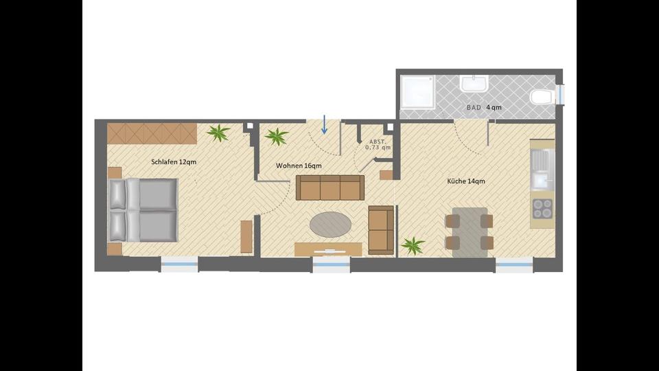 Geräumige, helle und gemütliche 45qm Single Wohnung 2 zimmer