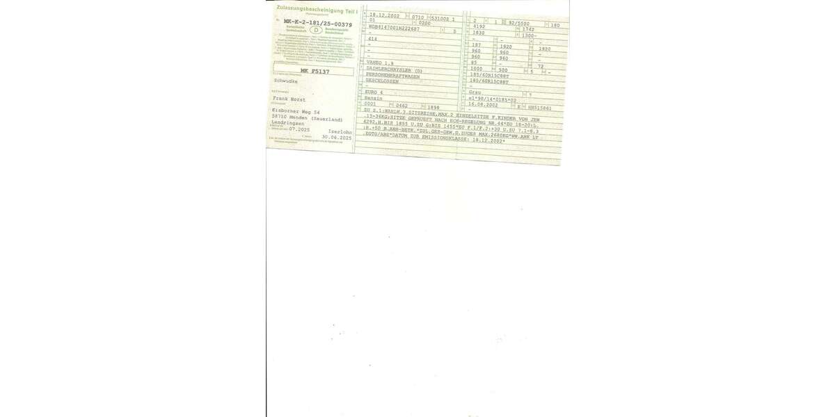 Mercedes-Benz Vaneo 216.000 km 2.100 &euro; Menden (Sauerland) 58710