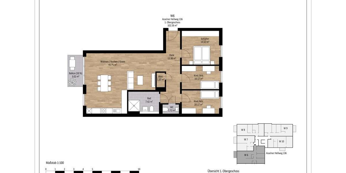 Etagenwohnung Dortmund Brackel - 4 Zimmer, 102 m&sup2;, 1.590&euro; | Angebot:25073428