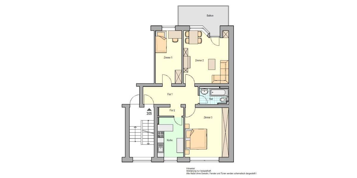 Etagenwohnung Herne Sodingen - 3 Zimmer, 72 m&sup2;, 495&euro; | Angebot:26489504