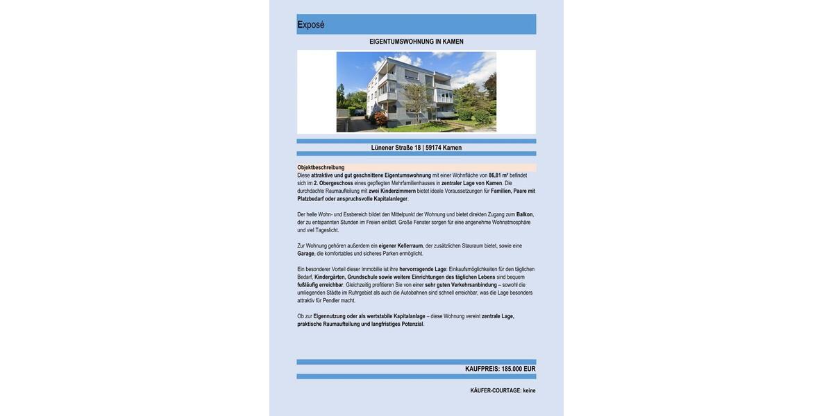 Etagenwohnung Kamen - 4.5 Zimmer, 87 m&sup2;, 185.000&euro; | Angebot:26963407
