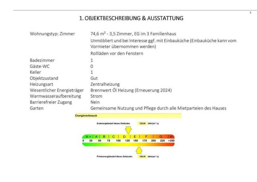 75m² 3 Zimmer Wohnung im EG in einem 3-Familienhaus --- Indexmiete