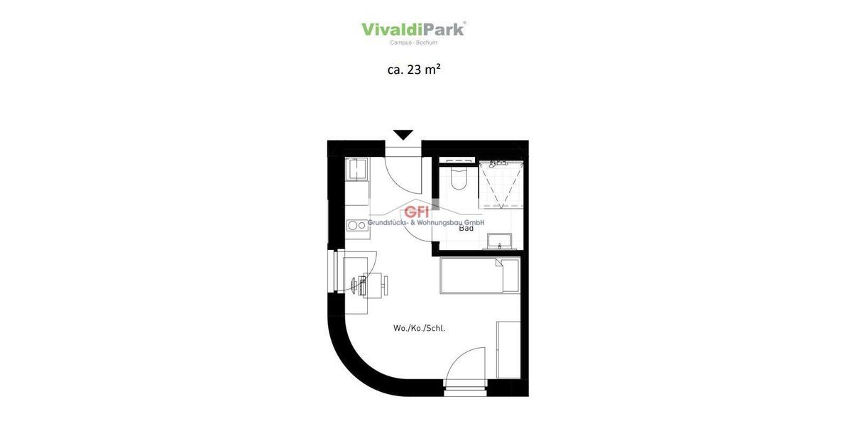 Etagenwohnung Bochum Laer - 1 Zimmer, 27 m&sup2;, 490&euro; | Angebot:24473990