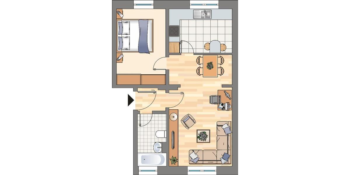 Erdgeschoßwohnung Dortmund Eving - 2 Zimmer, 48 m&sup2;, 379&euro; | Angebot:24586271
