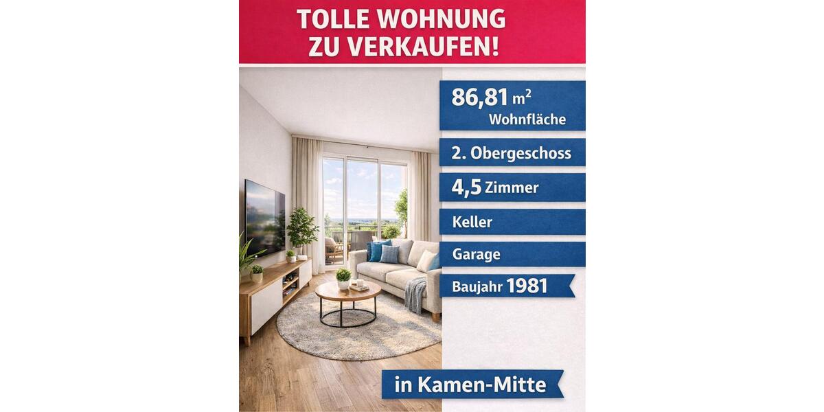 Etagenwohnung Kamen - 4.5 Zimmer, 87 m&sup2;, 185.000&euro; | Angebot:26963407