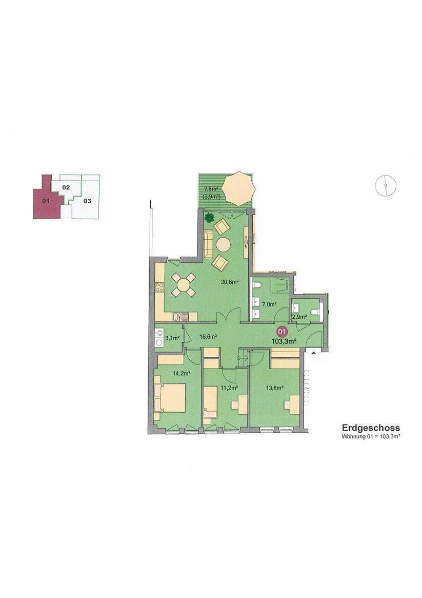 Moderne Hochparterre-Mietwohnung im neu entstandenen