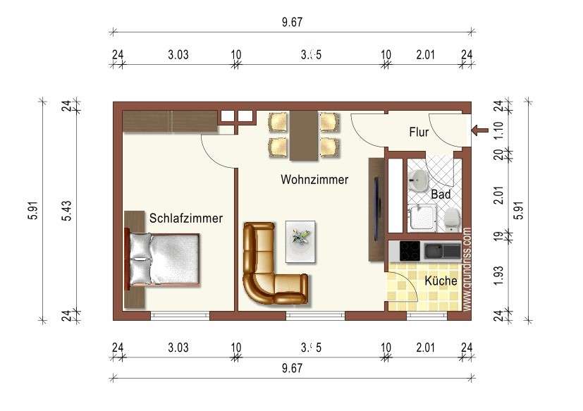 Etagenwohnung Dortmund Innenstadt Nord - 2.5 Zimmer, 45 m&sup2;, 379&euro; | Angebot:26607710
