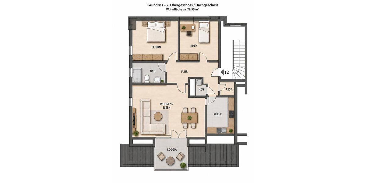 Dachgeschoßwohnung Waltrop - 3.5 Zimmer, 78 m&sup2;, 239.000&euro; | Angebot:27197708