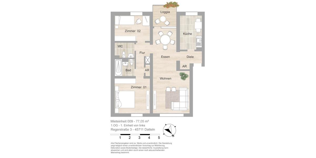 Etagenwohnung Datteln - 3 Zimmer, 77 m&sup2;, 650&euro; | Angebot:26384111