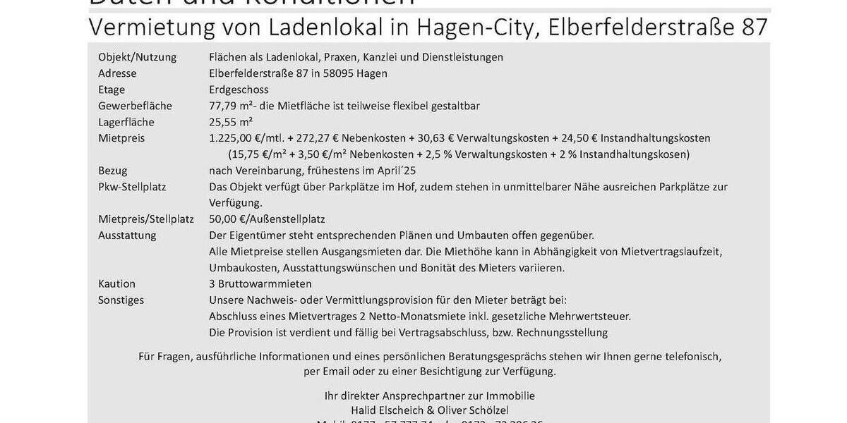 Gewerbeobjekt Hagen Mittelstadt - 4 Zimmer, 775&euro; | Angebot:25797048