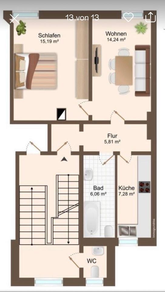 Gemütliche helle 2-Zimmer Wohnung mit Hobbyraum. Privatverkauf! zimmer