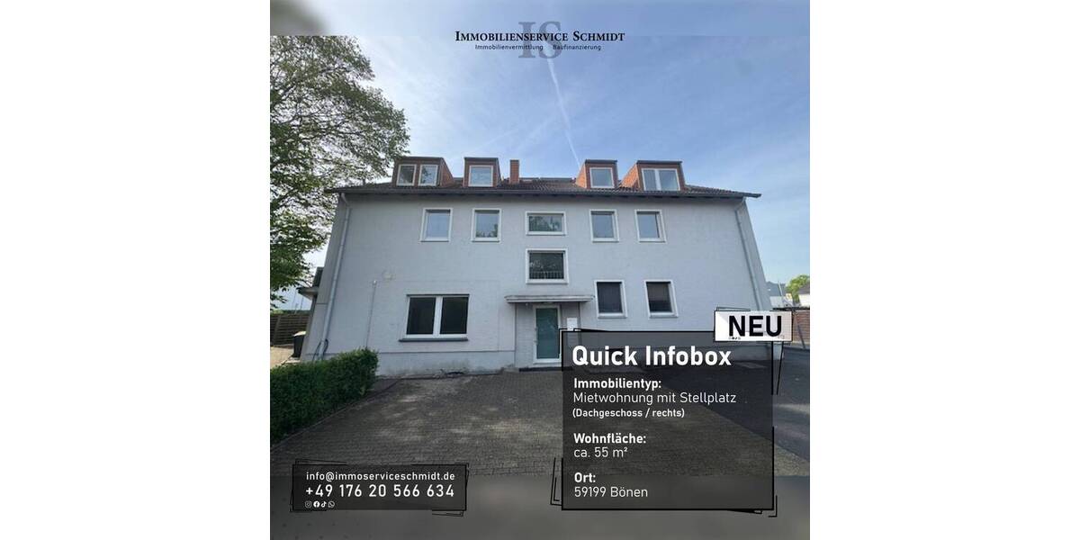 Etagenwohnung Bönen - 2 Zimmer, 55 m&sup2;, 465&euro; | Angebot:26569598