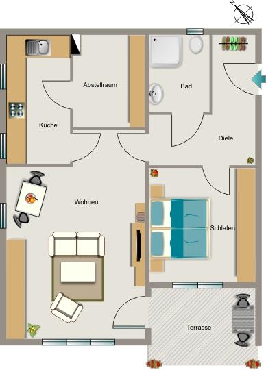 Erdgeschoßwohnung Marl - 2.5 Zimmer, 67 m&sup2;, 747&euro; | Angebot:24775471