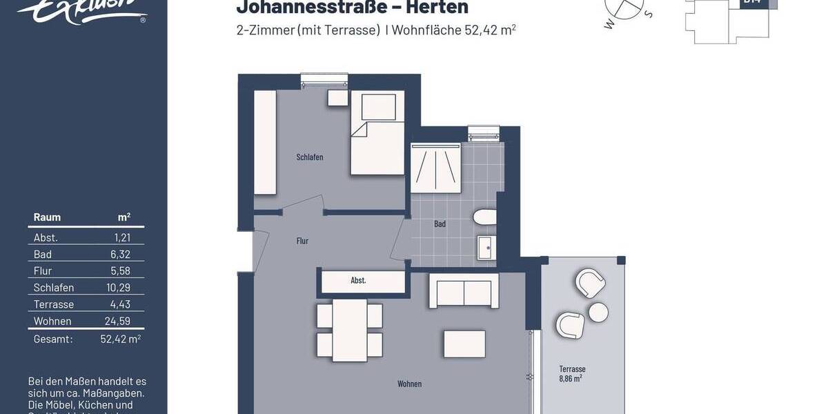 Etagenwohnung Herten Westerholt - 2 Zimmer, 52 m&sup2;, 213.000&euro; | Angebot:23959207