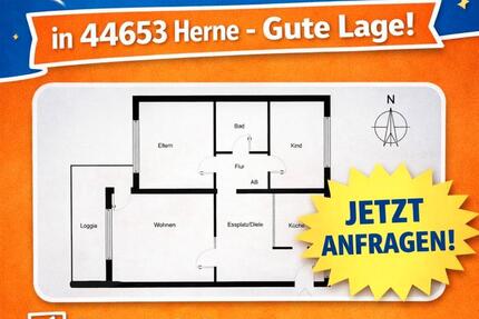 Wohnung Herne Wanne - 3.5 Zimmer, 76 m&sup2;, 1.285&euro; | Angebot:25936398