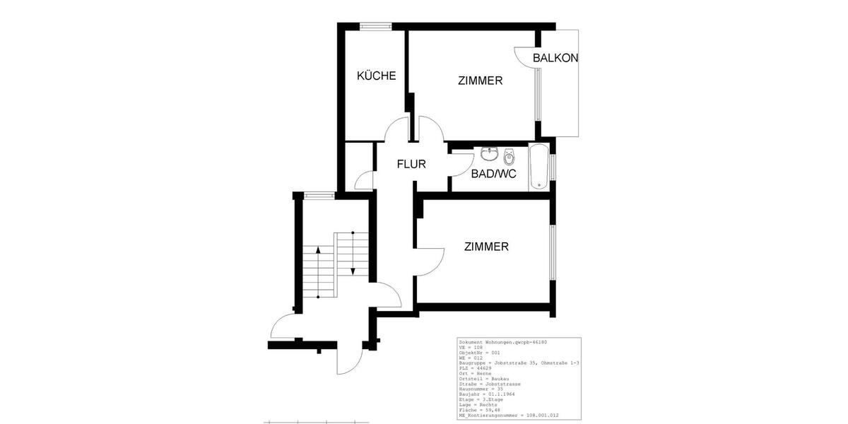 Etagenwohnung Herne Baukau - 2.5 Zimmer, 59 m&sup2;, 446&euro; | Angebot:26440860