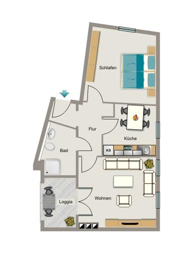 Etagenwohnung Herne Wanne-Bickern - 2.5 Zimmer, 54 m&sup2;, 439&euro; | Angebot:25968617